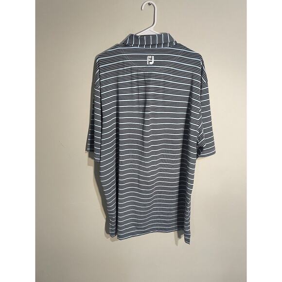 FootJoy FJ Polo Shirt Mens Size 2XL Blue Black Stripe Stretch Short Sleeve Golf - Picture 4 of 8